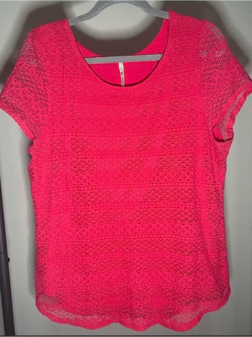 Leo & Nicole Hot Pink Lace Overlay Short Sleeve Blouse Womens XL